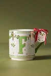Anthropologie Festive Bistro Tile Monogram Mug In White