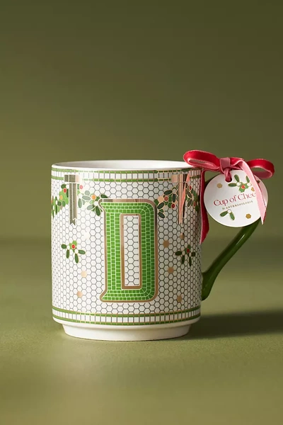 ANTHROPOLOGIE THE BISTRO TILE STONEWARE MONOGRAM MUG: FESTIVE EDITION
