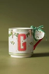 Anthropologie Festive Bistro Tile Monogram Mug In White