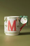 Anthropologie Festive Bistro Tile Monogram Mug In Red