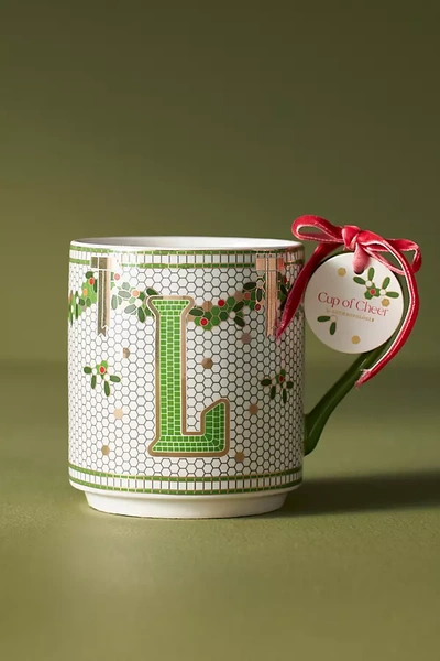 ANTHROPOLOGIE THE BISTRO TILE STONEWARE MONOGRAM MUG: FESTIVE EDITION
