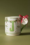 Anthropologie Festive Bistro Tile Monogram Mug In Green