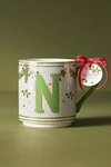 Anthropologie Festive Bistro Tile Monogram Mug In Green
