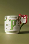 Anthropologie Festive Bistro Tile Monogram Mug In Green