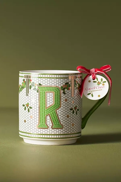 Anthropologie Festive Bistro Tile Monogram Mug In Green