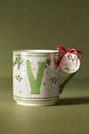 Anthropologie Festive Bistro Tile Monogram Mug In Green