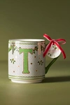 Anthropologie Festive Bistro Tile Monogram Mug In Green