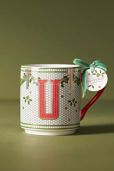Anthropologie Festive Bistro Tile Monogram Mug In Multi
