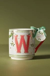 Anthropologie Festive Bistro Tile Monogram Mug In Red