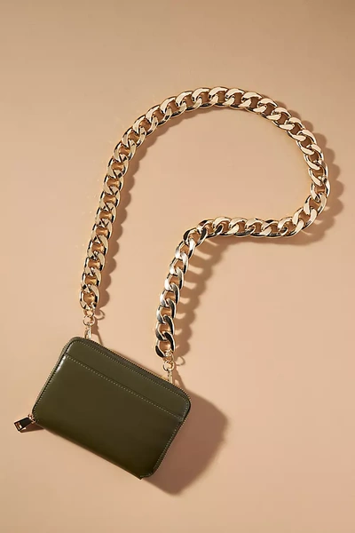 Anthropologie Faux-leather Chain Strap Crossbody Bag In Green