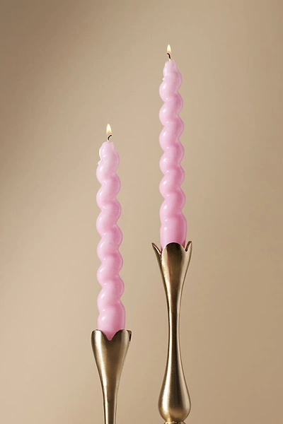 Anthropologie High Shine Spiral Taper Candles, Set Of 2 In Pink