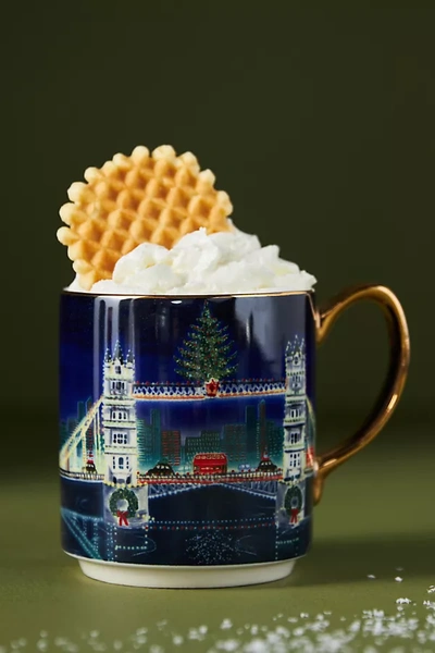 By Anthropologie Holiday In The City Mug In Blue