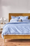 Anthropologie Tipped Contrast Percale Duvet Cover In Blue