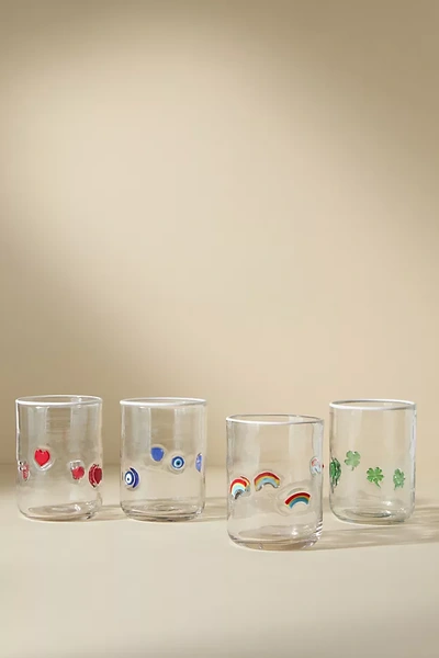 Anthropologie Lucky Charm Juice Tumbler Icon Glasses, Set Of 4 In Transparent