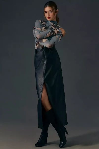 Maeve Mesh Long-sleeve Turtleneck Top In Blue
