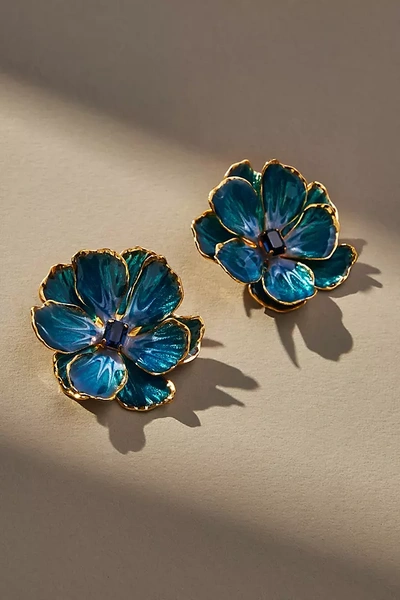 The Pink Reef Hand-painted Earrings In Blue