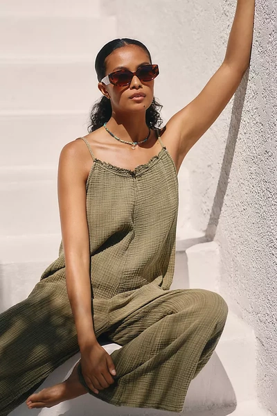 By Anthropologie The Malika Gauze Jumpsuit In Green