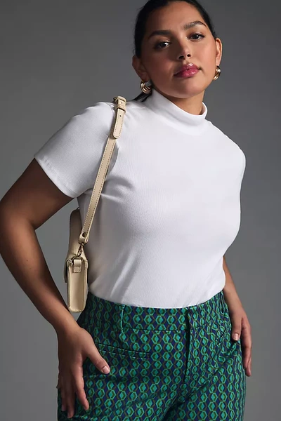 Maeve Ribbed Mock-neck Baby Tee In White