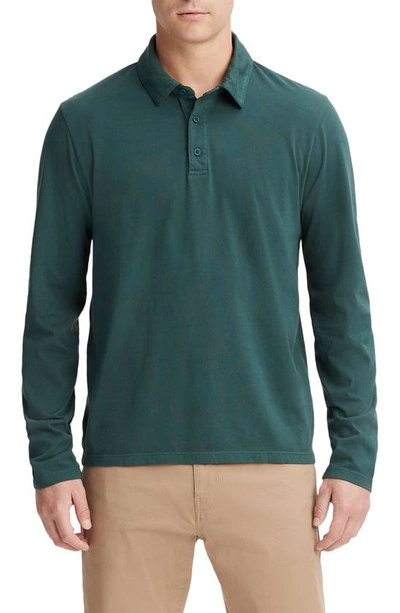 Vince Men's Garment-dyed Long-sleeve Polo Shirt In Washed Deep Teal