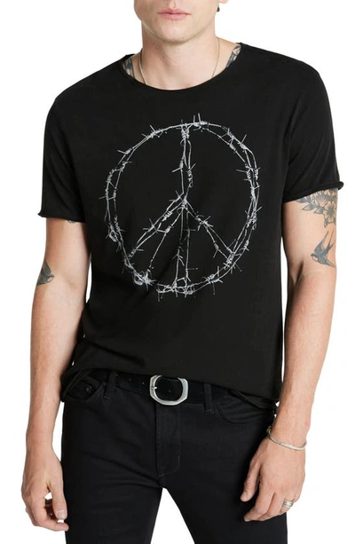 John Varvatos Raw Edge Barbwire Peace Graphic T-shirt In Black