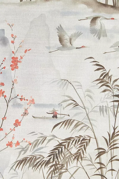 Anthropologie Scenic Blossom Grasscloth Wallpaper In White