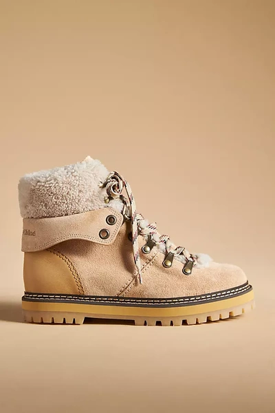 See By Chloé 25mm Eileen Suede Hiking Boots In Beige