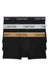 Calvin Klein 3-pack Low Rise Microfiber Stretch Trunks In Black W/ Assorted Bands
