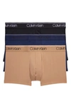 Calvin Klein Microfiber Stretch Wicking Low Rise Trunks, Pack Of 3 In Beige/ Black/ Blue