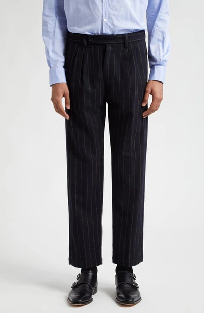 Massimo Alba Strall02 Pinstripe Double Pleat Wool Pants In Dark Blue
