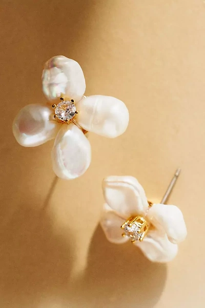 Shashi Flower Pearl Earrings In White