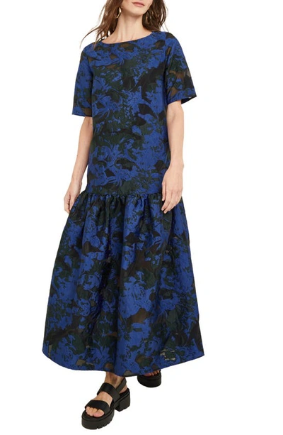 Misook Women's Burnout Jacquard Short-sleeve Maxi Dress In Multi