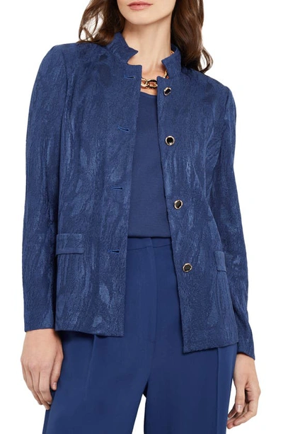 Misook Tailored Button-down Jacquard Knit Jacket In Oceanic