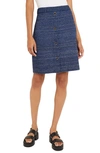 Misook Button-front Shimmer Tweed Knit Mini Skirt In Oceanic/ Black