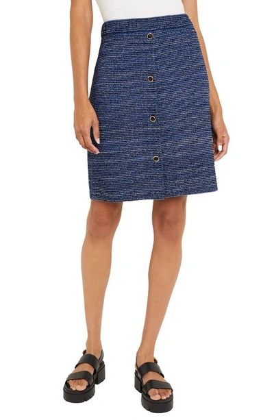 Misook Button-front Shimmer Tweed Knit Mini Skirt In Multi