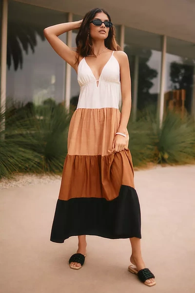 By Anthropologie The Raya Colorblock Maxi Dress In Brown