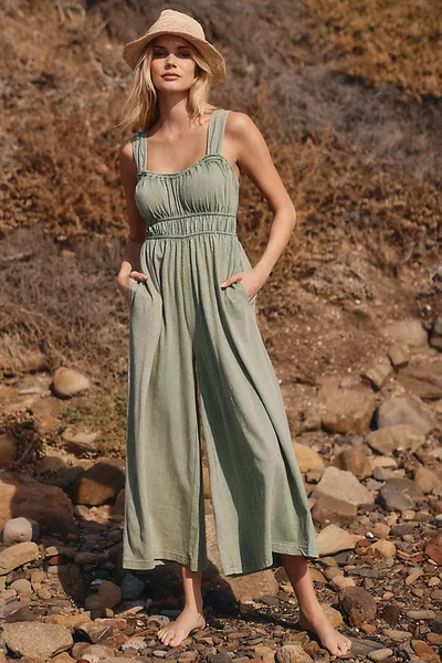 By Anthropologie The Simona Scoop-neck Jumpsuit In Green