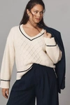 Maeve The Tillie V-neck Pullover Sweater By  In White