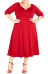 City Chic Trendy Plus Size Cute Girl Elbow Sleeve Midi Dress In Cherry