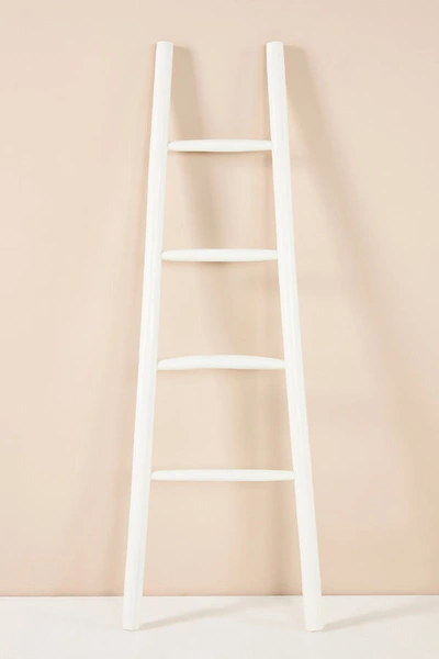 Anthropologie Travis Decorative Teak Blanket Ladder In White