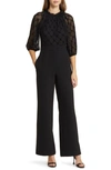 Vince Camuto Flock Mesh Jumpsuit In Black