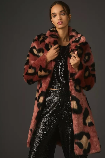 Unreal Fur La Farfalla Leopard-motif Jacket In Pink