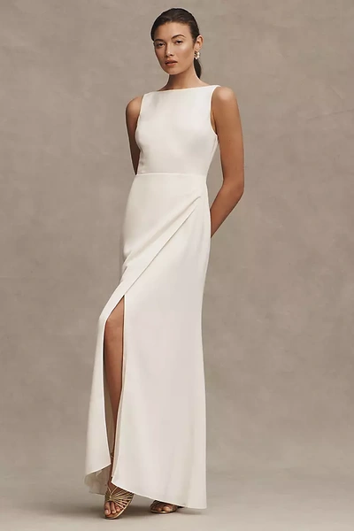 Bhldn Alice High-neck Satin Maxi Dress In White