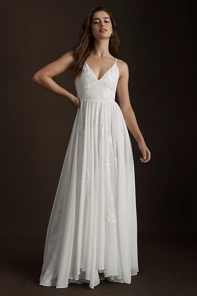 Bhldn Bonaire V-neck Embroidered Wedding Gown In White