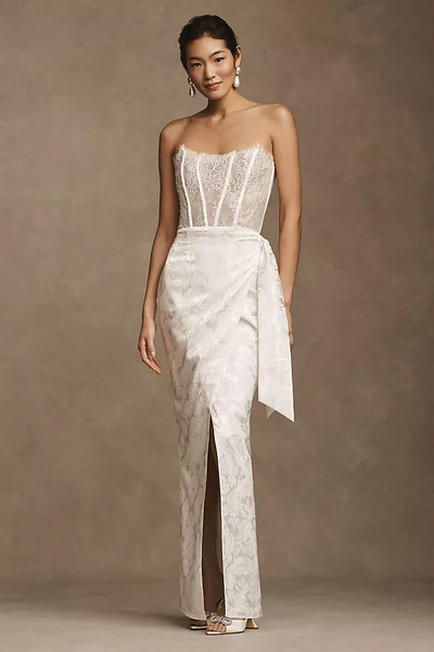 V. Chapman Jeanine Strapless Corset Wrap Gown In White