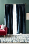 Anthropologie Velvet Slub Curtain In Blue