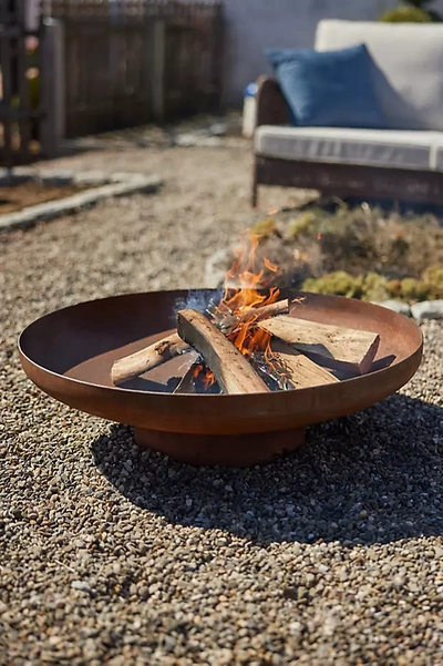 Terrain Weathering Steel Round Bowl Fire Pit In Brown