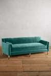 Anthropologie Velvet Leonelle Petite Sofa In Green
