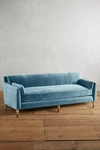 Anthropologie Velvet Leonelle Petite Sofa In Blue