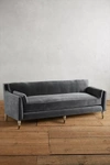 Anthropologie Velvet Leonelle Petite Sofa In Gray