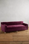 Anthropologie Velvet Leonelle Petite Sofa In Purple
